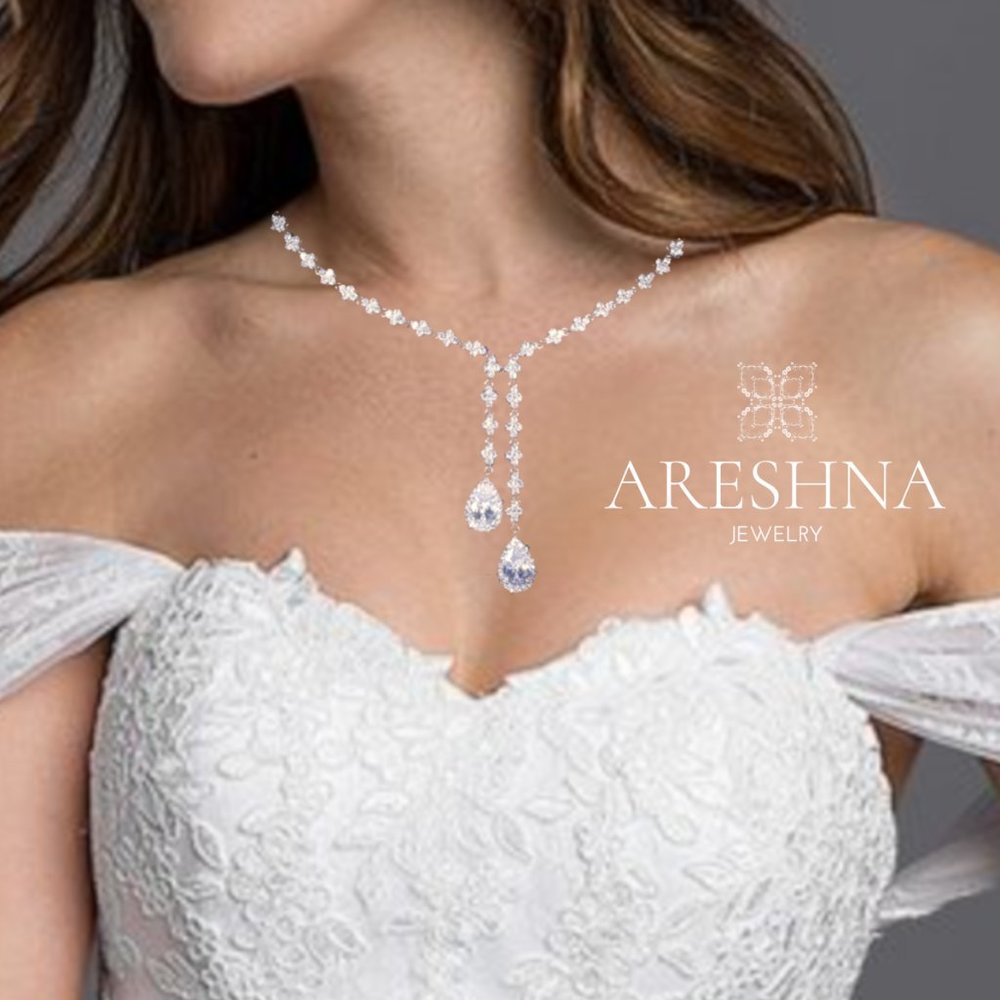 Luxury Lariat Diamond Bridal Jewelry Set Necklace and Earrings - Picture 3 of 10